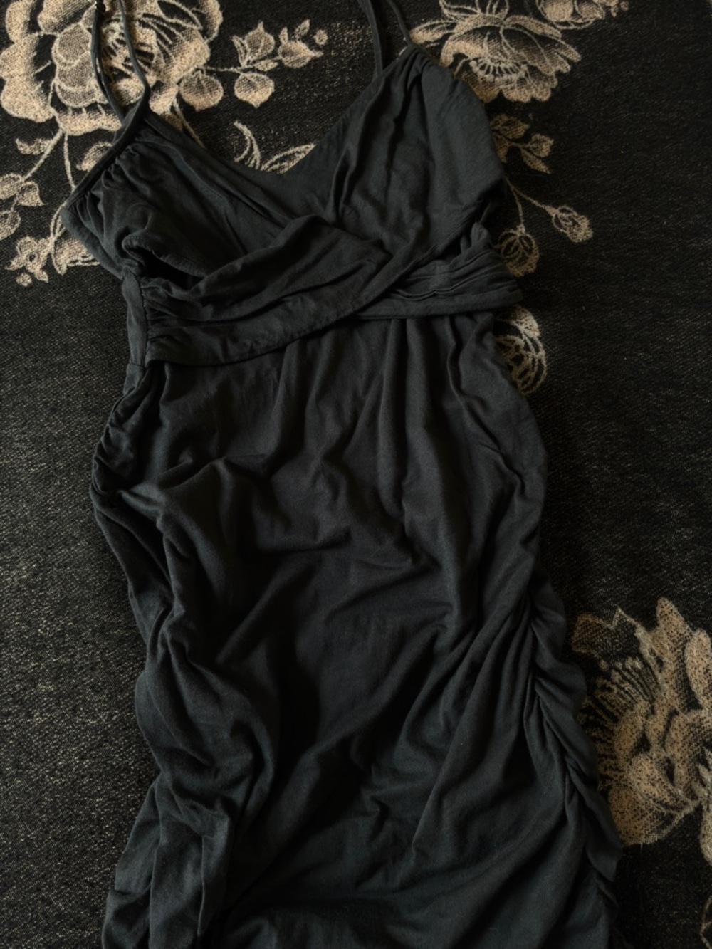 Velvet by Graham & Spencer Black Ruched Spaghetti-Strap Midi Dress